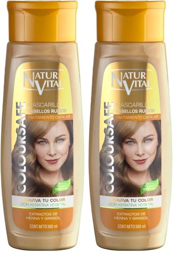 NaturVital - Mascarilla de Pelo ColourSafe, Sin Sulfatos ni Parabenos, para Cabellos Rubios, con Keratina Vegetal, Aporta Brillo y Protege el Color, para Mujeres, 300 ml (Paquete de 2)