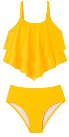 Arshiner Niñas Dos Piezas Traje de Baño con Volantes Niños Verano Conjuntos de Bikini Ajustables Tankini Bikini Set para Niñas 7-15 Años