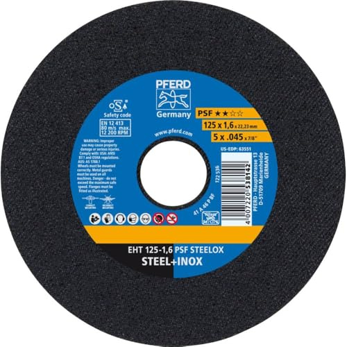 Pferd EHT1251,6A46PPSFINOX A46PPSF-I Cut-Off Wheel, 0 V, Multi-Colour, 125-16 mm