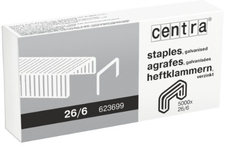 Centra, 26/6 mm verzinkt Heftklammern, 5.000 Stück