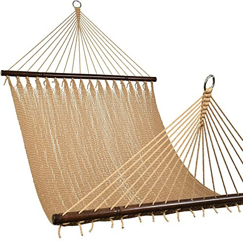Sundale Outdoor 51inch Double Caribbean Hammock Hand Woven Polyester Rope Outdoor Patio Swing Bed (Tan)