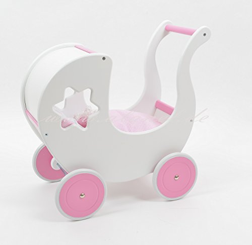 ALANEL Puppenwagen Doll Pram Scoter MIT BETWÄSCHE Carrozzina Della bambola Dolls pram (White PINK)