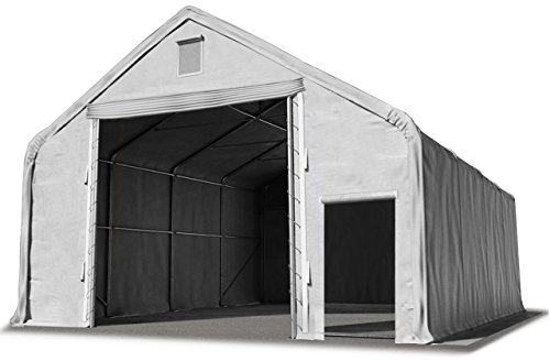 TOOLPORT Lagerzelt 8x12 m/Seitenhöhe 3m Zelthalle Industriezelt feuersichere PRIMEtex PVC Plane 2300 N grau
