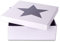 Geschenkkarton weiß mit grauem Stern, Größe 12 x 12 x 5,5 cm - Geschenkbox in 10 Größen erhältlich