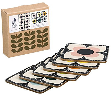 Orla Kiely | Set of 6 Coasters | Scribble Square Flower Design | Heat Resistant | Variety of Colours