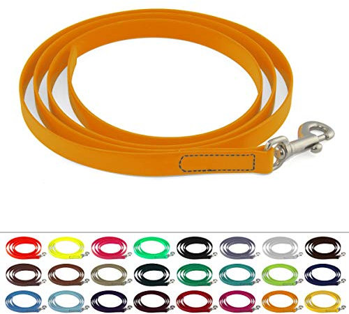 LENNIE BioThane Führstrick, 16mm breit, 2m lang, Karabinerhaken, genäht, Pastell-Orange