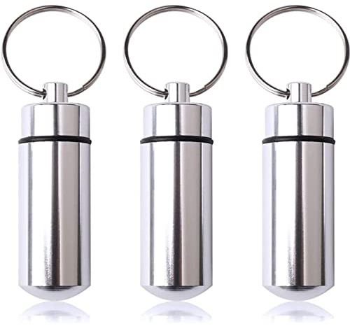 pengxiaomei 3 pcs Waterproof Aluminum Pill Box, Pocket Pill Case Silver Pill Holder Medicine Case Water Resistant Keychain Silver Pill Holder Pill Container for Outdoor Travel Camping