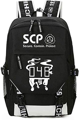 WANHONGYUE SCP Anime Cosplay Schultasche Rucksack Laptop Backpack mit USB-Ladeanschluss Schwarz / 19