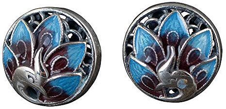 Vintage 925 Sterling Silber Emaille Pfau Ohrstecker Ohrringe Schmuck für Damen