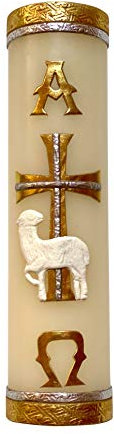 Einzigartige Paschal Goldfarbene Kerze Alpha Omega Kreuz Schaf