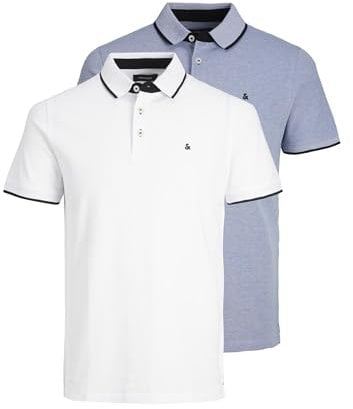 JACK & JONES Herren Jjepaulos 2 Packung Poloshirt - Bright Cobalt/Weiß - M