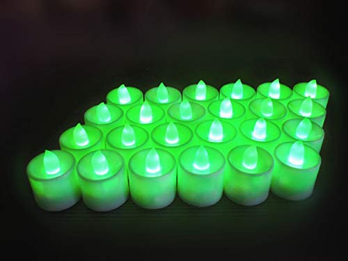 24 LED Kerzen Teelichter Zylindrisch Elektronische Kerzen Batteriebetriebene Flammenlose Rauchlose Romantische Kerzen-Nachtlichter für Weihnachten,Weihnachtsbaum Ostern Hochzeit Party(Grün Licht)