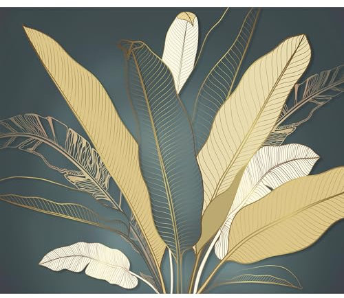decomonkey Fototapete Pflanzen 300x210 cm Tapete Fototapeten Vlies Tapeten Vliestapete Wandtapete moderne Wand Wandbild Schlafzimmer Wohnzimmer Laub Abstrakt Botanik Natur Blau en