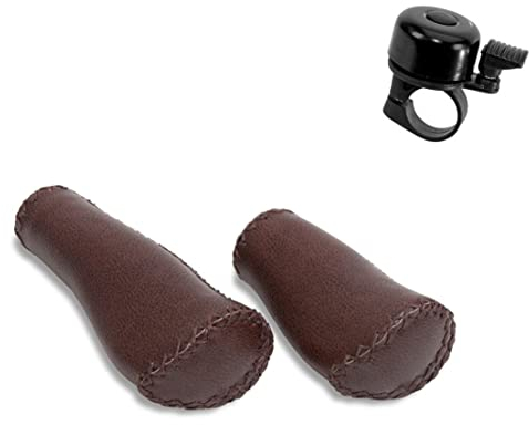 Selle Orient ergonomische Fahrradgriffe echtes Leder 135/92 mm braun inkl. Fahrradklingel