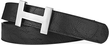 Zakatte • Damen Gürtel aus Kunstleder mit H-Schnalle Hüftgürtel Taillengürtel BS058 (85 cm, Schwarz-silber)