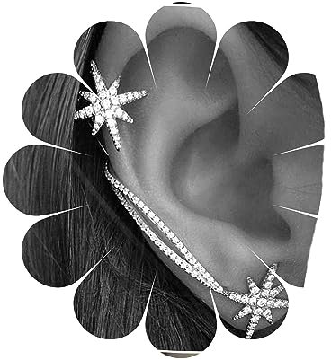 Yheakne Kristall Northstar Manschettenohrringe Silber Stern Ohrclimber Ohrringe Boho Cz Knorpel Ohr Crawler Ohrringe Punk North Star Clip Auf Wrap Ohrringe Schmuck Für Frauen Und Teenager Mädchen