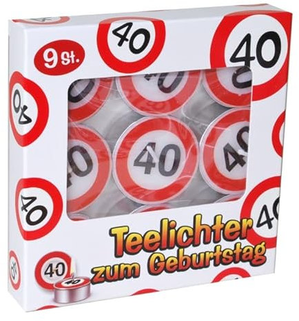 Kerzen Teelichter 40 Geburtstag Verkehrsschild 9tlg.