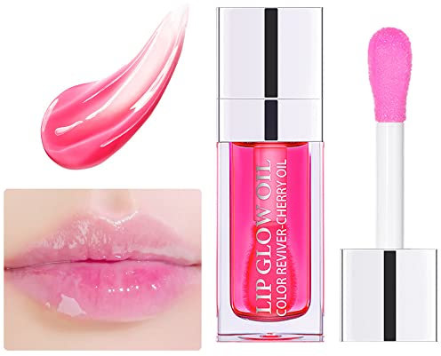 Hydrating Lip Oil Plumping Lip Gloss, Crystal Jelly Moisturizing Lip Oil/Polished Lip Oil Lines/Tint Moisturizing Transparent Lip Balm Care Stick (Raspberry-007)