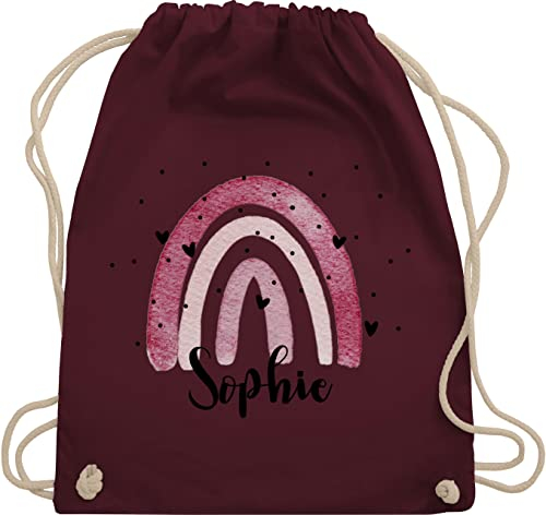 Turnbeutel Rucksack - Boho Regenbogen I Boho Rainbow - Unisize - Bordeauxrot - kindergarten beutel kindergartenbeutel name kita stoffbeutel sportbeutel schule wäschebeutel für kinder bohemian