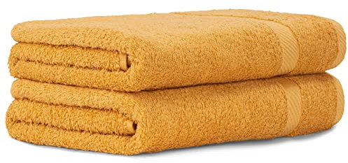 Luckytowel 2er Duschtuch Set 100% Baumwolle, 70x140cm Handtücher, 2er Pack Badetuch Gold