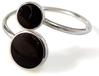 Fly Style Silber 925 Damen Ring, Offener Größenverstellbarer Ring Mit Stein Oder Muschel, Grösse:19.1 mm, Farbwahl:Schwarzer Onyx