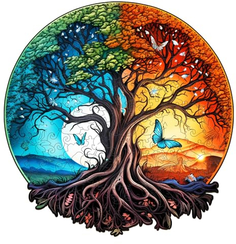 Blumuze Holzpuzzle Erwachsene 190 Stück, Yin Yang Baum Holz Puzzle, Holzpuzzle Einzigartige Tierform Puzzleteile, Puzzle aus Tierteilen, Puzzle Holz Erwachsene mit Geschenkbox aus Holz (M-28.4*29cm)