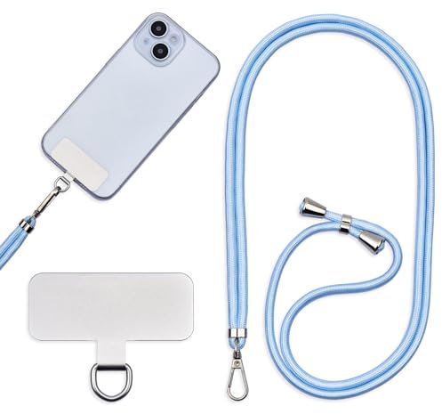 Jaslongri Handykette Universal, Handy Lanyard, Hanging around the neck or diagonally spanning, with a metal patch and adjustable and detachable rope. (Blau)
