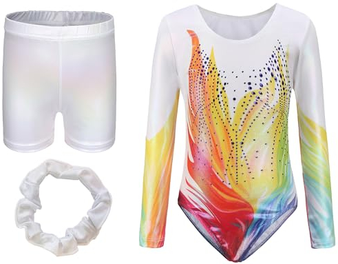 Happy Cherry Turnanzug Mädchen Langarm Turnshorts Haarband Set Gymnastikbody Trikotanzug Tanz Kleid Gymnastics Leotard Girls Tag 12(11-12 Jahre)
