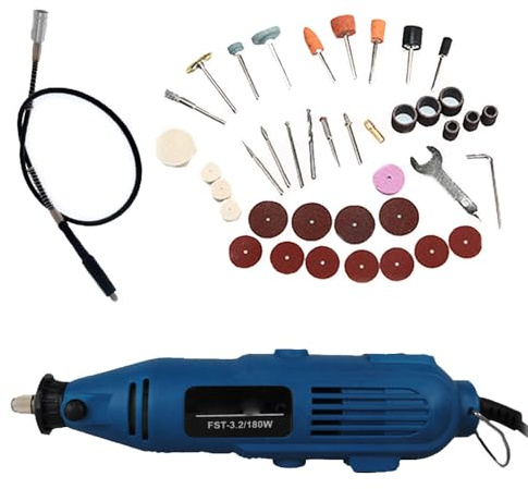 Rotationswerkzeug-Set, Handschleifer, 130 W, elektrische Bohrmaschine mit 40 Zubehörteilen, 30.000 U/min, Elektrowerkzeug zum Schleifen, Schnitzen, Polieren, Gravieren (Blau)
