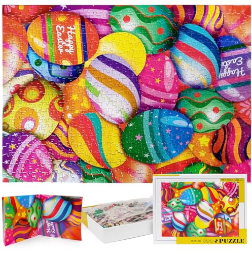 Easter Jigsaw Puzzles with 1:1 Reference Poster, Holiday Puzzles for Adults and Kids - 500 Pieces Puzzles, Egg Educational Games Gift for Elders Children Family and Friends