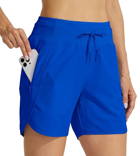 WILLIT Damen Shorts Sporthose Kurz Laufhose Sommer Laufshorts Wanderhose Schnelltrockene High Waisted Fitness Sport Running Reißverschlusstasche 5 Himmelblau M