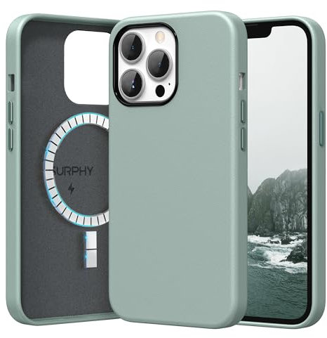SURPHY Faux Leather Case Compatible with iPhone 13 Pro Case 6.1 inch, Premium PU Leather Case Cover (with Metallic Buttons & Microfiber Lining) for iPhone 13 Pro, Mint Green