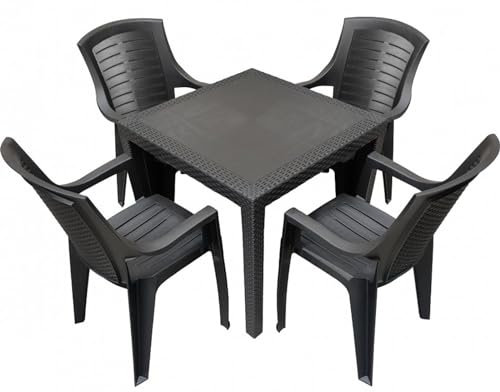 Koopman International B.V. Gartenmöbel-Set Gartentisch Gartenstuhl Tisch mit 4 Stühlen Rattan-Optik Balkontisch Balkonstuhl 5tlg.