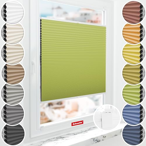 Schuette® Wabenplissee ohne Bohren zum Kleben: Green Tea (Grün) ● 55x200cm (Breite x Höhe) ● Suprafix Faltrollo Klebehalterung ● Bequeme Rollo Montage inkl. Video
