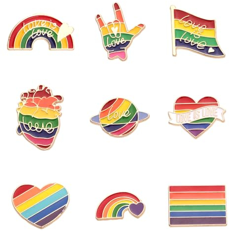 9pcs Progress Pride Pin, Rainbow Pride Flag Badge Lesbian Gay LGBT Enamel Pins Pride Ally Pin Bisexual Brooch Rainbow Pride Accessories for Men Women Transgender Clothes Bags Hats
