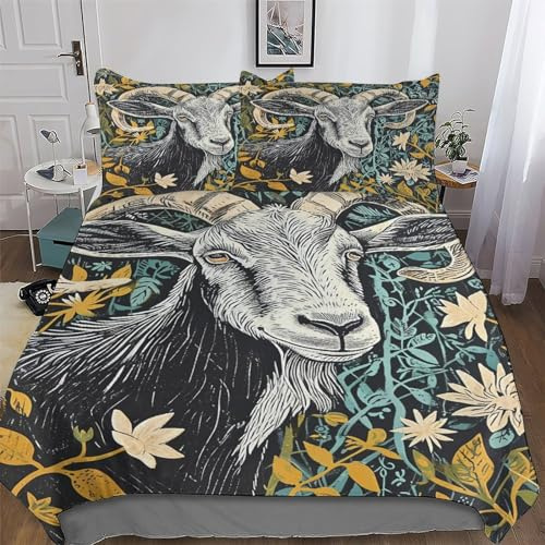 PAZZK Ziege Bettbezüge Atmungsaktive Angenehme Bettwäsche Set Weiche Mikrofaser Bettbezug Mit Kissenbezug 2 teilig Jungen Mädchen Deckenbezug Single (135x200cm)