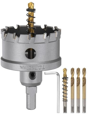sourcing map Carbide Hole Saw Kit 57mm (2-1/4) Metal Hole Cutter Set with 5pcs Center Drill Bits Springs 1pcs Wrench for Stainless Steel Copper Iron Aluminum