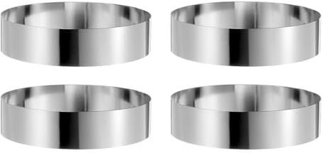 sourcing map 4PCS Round Cake Ring 8 x 2 Inch Seamless Stainless Steel Pastry Mousse Dessert Ring Mirror Coating for Baking Cooking Making Tool