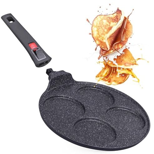 INTIGNIS® Non-Stick Pancake Pan - Multi Hole Mini Pancake Maker with Removable Handle Option, 4/7 Hole American Style Crepe & Pancake Pan for Perfect Individual Pancakes