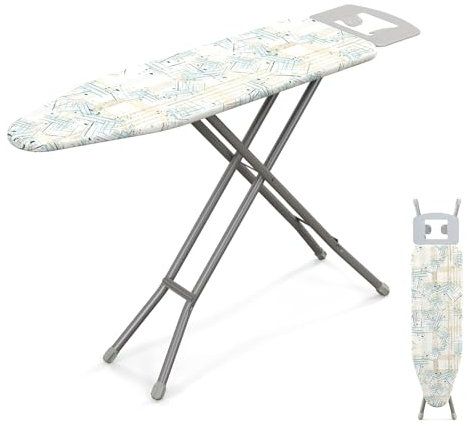 COSTWAY Table à Repasser Pliable avec Repose-Fer, Planche à Repasser Pliable, 7 Hauteurs Réglables, Cadre en Acier au Carbone, Design Compact pour Dortoir, Buanderie (34 x 101 cm,Gris)