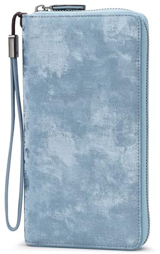 Bveyzi RFID-blockierende Geldbörse für Damen, Leder, mit Reißverschluss, Handy-Clutch, großes Fassungsvermögen, Damen-Reise-Geldbörse, Handgelenk, Eisblau, Large