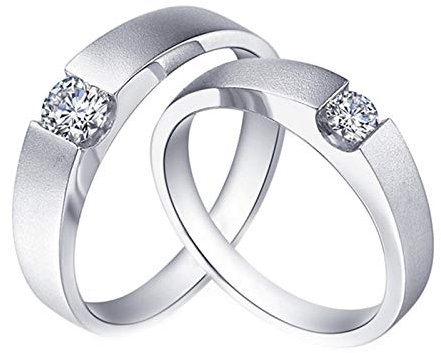 NTALJC Platinringe für Männer und Frauen, Paarringe, gravierte Matte Diamantringe, Bänder für Frauen und Männer, Eheringe-Set, Weißgold