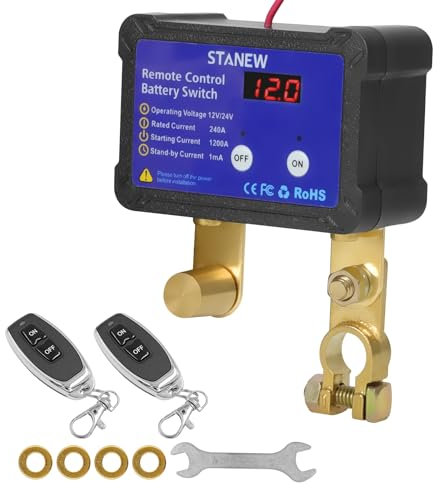 Stanew Car Battery Iisolator Switch 12V 24V 240A Remote Battery Disconnect Switch, Battery Power Shut off Controller with Remote Control for Auto, RV, Truck, Boat