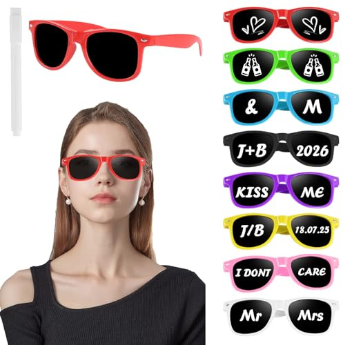 Sophisticate Personalisiert Hochzeit JGA Brille,Hippie Brillen für party Beach Party Sonnenbrillen Unisex mit Stift Junggesellenschied Deko für Strand Karneval Mottoparty