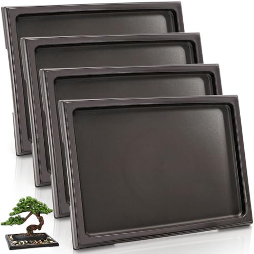 ZEAYEA 4 Pack Bonsai Humidity Plant Tray, Plant Water Catcher Tray for Indoors and Outdoors, Rectangle Plastic Plant Saucers for Cactus, Succulents, Bonsai Tree, 11.5 x 8.5 x 0.7