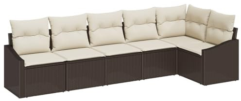 vidaXL Garten Essgruppe mit Kissen mit Speicher 6 pcs Braun und Creme, Garten und Terrasse, modernes, modulares Sofa, Outdoor-Sofa, Sitzgruppe für die Patio-Lounge