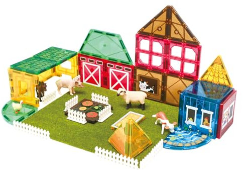 AOYOTO Inspired Magnetic Building Blocks 50PCS - STEM Educational Toys for Kids Ages 3+ | Magnetic tiles farm Travel-Friendly Stacking Tiles with Farm Animals Gifts Kid Brain Development
