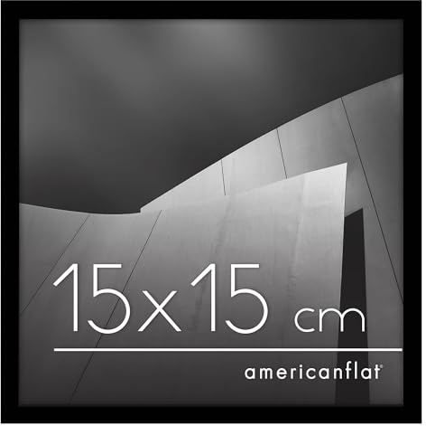 Americanflat Bilderrahmen 15x15 cm - Bilderrahmen quadratisch 15x15 cm mit bruchsicherer Scheibe - inklusive Ständer und integrierter Aufhängung - Schwarz