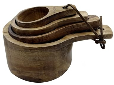 Yuqim Wooden Measuring Cups Set of 4 Acacia Wood Coffee Scoops Measure Spoon Kit for for Cooking Baking