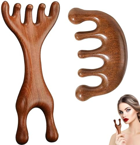 Alriedy 2 Stück Holz Kopfhaut Massagebürste - Massage Holz Für Entspannung Durchblutung, Kopfhautpflege Haargesundheit Stressabbau, Sauerstoffmassage Werkzeug Scalp Kopf Massage Sauerstoffmassage